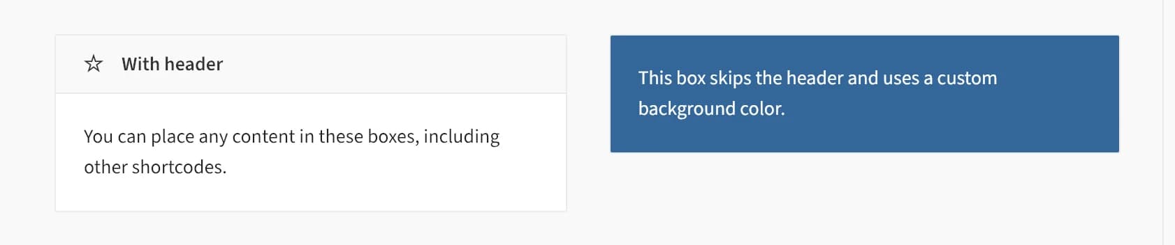 Two content boxes side by side, one with a header and star icon, one without a header on a blue background