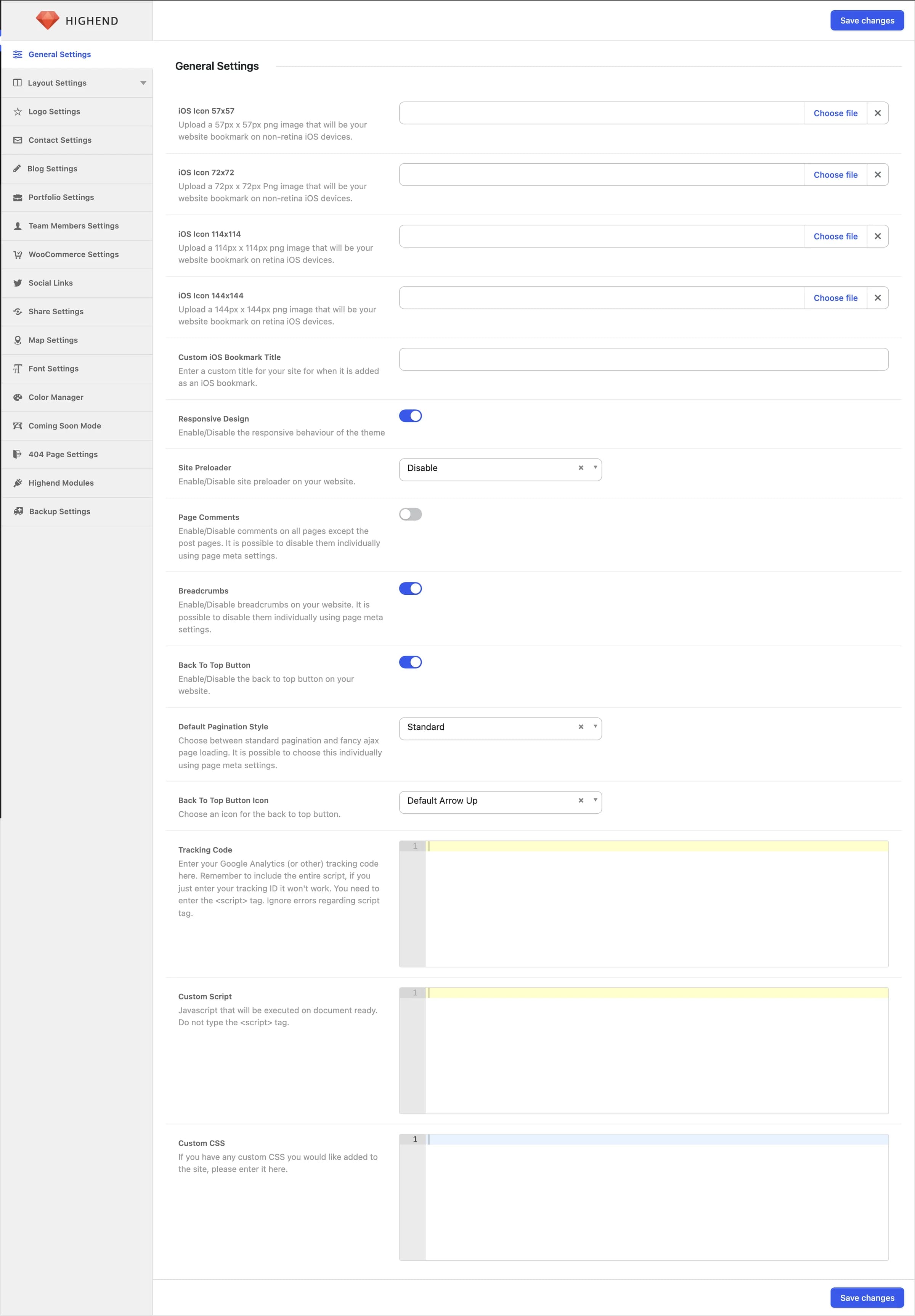 The General Settings tab of Highend Options